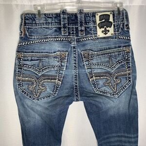 Rock Revival Boot Jeans Women's Size 29 Trendy Holes In Front Legs